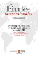 Cover for issue 'Développementalisme et politiques sociales depuis 1945' of the journal 'Études internationales'