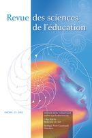 Cover of Volume 38, Number 2, 2012, pp. 255-454, Revue des sciences de l’éducation
