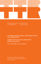 Cover for issue 'La subjectivité dans la retraduction collaborative' of the journal 'TTR'