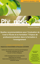 Couverture du numéro 'Quelles recommandations pour l’évaluation de l’oral à l’école et en formation ? Enjeux de professionnalisation dans la formation à l’enseignement' de la revue 'Phronesis'